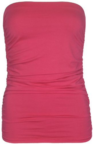 Womens Plain Ruched Ladies Sleeveless Gathered Elasticated Soft Stretch Strapless Bandeau Boob Tube Vest Top Red Size 22-24 (XXXL)
