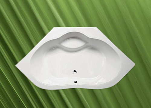 Vasca angolare marea 150 x 150 cm, 43 cm di profondità, con scarico a saltarello, vasca piedi e wandankern