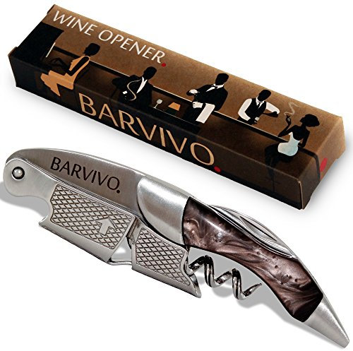 Professional Waiters Corkscrew by Barvivo - This Wine Opener is Used to Open Beer and Wine Bottles by Waiters, Sommelier and Bartenders Around The World. Made of Stainless Steel and Black Resin.
