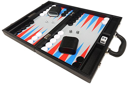 40 x 53 cm Premium Backgammon Set - Schwarz mit Scarlet Red und Patriot Blue Points