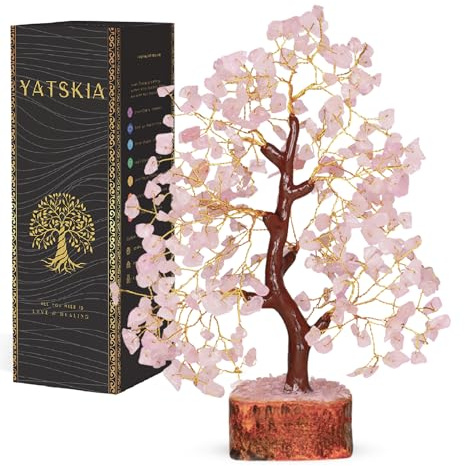 YATSKIA Rose Quarts - Rose Quartz Tree, Chakra Tree, Crystal Tree of Life, Good Luck Stones and Crystals, Home Decor Gifts, Gem Tree, Crystal Tree for Positive Energy
