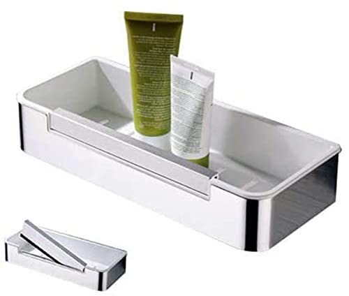 BERNSTEIN® Duschkorb mit Duschabzieher DK619, Rechteckige Duschablage aus rostfreiem Edelstahl, Selbstklebendes Badregal ohne Bohren, mit praktischem Abzieher, Farbe: Chrom