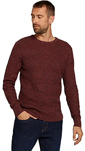 TOM TAILOR Hommes Pull en Coton Bio 1026513, 28100 - Chili Red Navy Mouliné, L