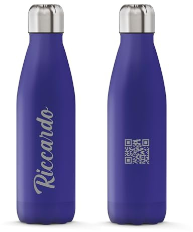 THE STEEL BOTTLE - Incisione a Laser su Bottiglia Termica in Acciaio Inox, Isolamento sottovuoto a Doppia Parete, capacità 500 ml, Chiusura Ermetica, Borraccia Portatile (Blu)