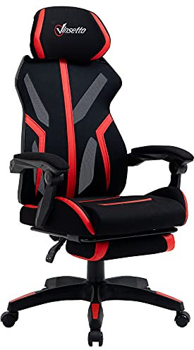 Vinsetto Silla Gaming con Reposapiés Retráctil Silla de Oficina Giratoria Reclinable con Reposacabezas y Altura Ajustable 65x65x119-129 cm Negro y Rojo