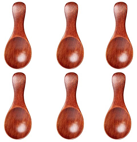 Pequeñas cucharas Madera,cucharillas,cucharillas café,cucharas Sal,Miel,azúcar,Mermelada,Mostaza,Especias,cucharas Madera para Cocina,Aceite Especias,Helado,Leche Polvo,6 pcs,Madera Oscura 8 x 3,6 cm