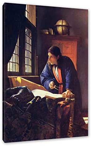 Pixxprint Johannes Vermeer - Der Geograph, Größe: 120x80cm, Leinwandbild, fertig gespannt, Wandbild, Dekoration, Kunstdruck, kein Poster