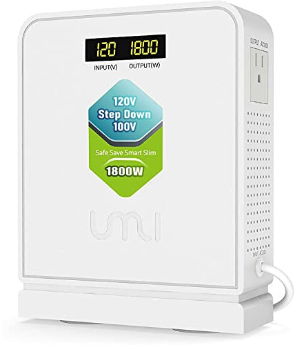 UMI 1800 Watt Voltage Converter Transformer - Heavy Duty Step Down AC 120V to 100V Power Converter - for Japan Appliances Use in US Canada Mexico – CE Certified [3-Year Warranty] | Voltage Converter Toroidal 120 to 100v,Japanese Use in US Canada Mexico ,Heavy Duty Power,Auto Mode,Safe and Effective,White
