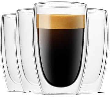LUXU 16 Oz Double Walled Glass Coffee Mugs, 4-Pack Premium Coffee Cups, Double Wall Insulated, Perfect for Cappuccino, Espresso, Hot Beverage