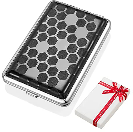 Cuir noir PU Femme Etui à cigarettes Métal Boîte à cigarettes en acier inoxydable pour 12 cigarettes avec bande élastique élégante Etuis à cigarettes Slim pour homme Femme Etui à cigarettes Petit