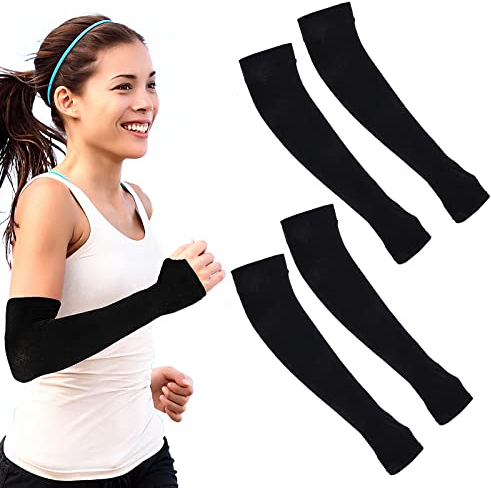 Sibba 2 Paar UV-Sonnenschutz Armstulpen Schutz Kompression Angeln Reiten Golf Sport Handschutz-Set Sommer Licht Sonnenschutz Halbfinger Handgelenk Tattoo Abdeckungen Männer Frauen Halloween (schwarz)