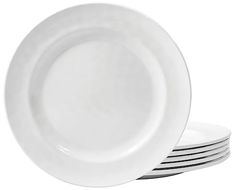 TP 8.5 Melamine Dinner Plates, 6-piece Plate Set Serving Dishes for Indoors and Outdoors, Unbreakable Dinner Service for 6, White
