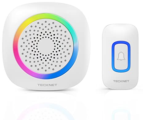 TECKNET Longest 1300 Feet Wireless Doorbell with RGB Alarm Lighting,Battery-Powered IP66 Waterproof Design,60+Chimes & 5-Level Volume for Home/Apartment/Classroom/Business,4.5-Year Battery Life,White
