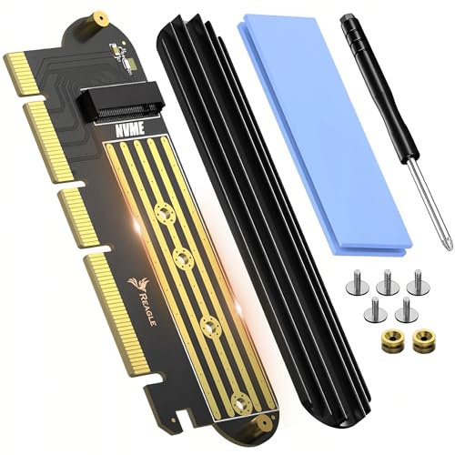 Reagle M.2 NVMe PCIe 4.0 Adapter x16 x8 x4 - SSD PCI Express Karte 64Gbps mit Kühlkörper für M Key B+M Key 2230 2242 2260 2280 Adapterkarte