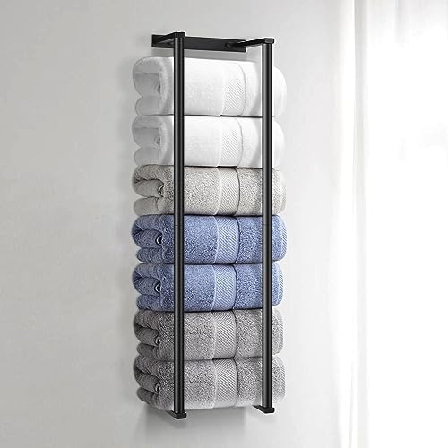 TAVADA Handtuchhalter Ohne Bohren - Ausziehbar Handtuchregal Selbstklebend Mit Ablage,Wand Handtuchhalter Bad Handtuchregal Matt Schwarz Gästehandtuchhalter,handtuchhalter Wand 75CM (Schwarz)