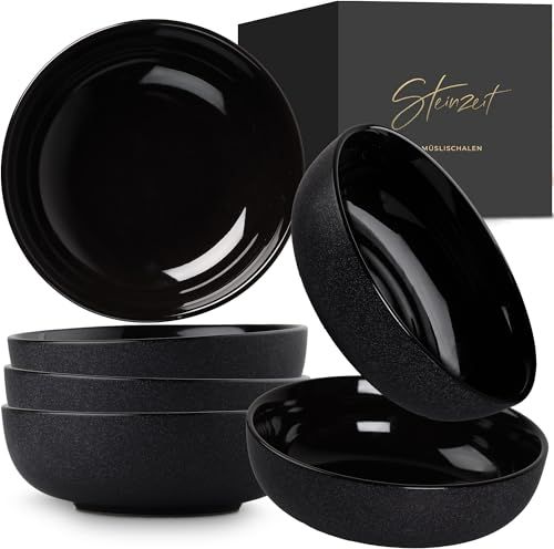 Steinzeit Cuencos diseño (6x750 ml, negro) – Platos hondos para sopa extragrandes – Bol para sopa apto para lavavajillas – Bowl – Cuencos aperitivos – Ensaladera de cerámica