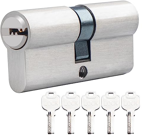 Hengsong Cylindre de serrure 40/40, profilé - Avec 5 clés - Pour porte d'entrée - Environ 8 cm x 1,5 x m x 3 cm - Argenté