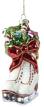 Kaemingk Christbaumschmuck Glas 15cm Schlittschuhe mit Glitzer Weihnachtskugeln - Rot - Weiß