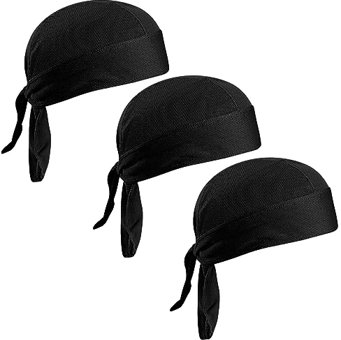 Biker Bandana Cap 3 Stück, Herren Laufmützen, Atmungsaktiv nimmt Schweiß auf Hat, Fahrradmütze Unterm, Quick-Dry Bike Radfahren, Kopftuch Pirat Schal Stirnband, für Laufen Wandern Klettern Radfahren