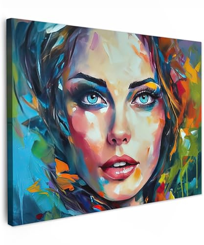 MuchoWow© Wandbilder Schlafzimmer Home Deko Wohnung Bild Wohnzimmer - Kunst | 70x50 cm - Fotoleinwand Wand Bilder Leinwand Wall Decor Kunstdruck - Gesicht - Frau - Ölgemälde - Bunt