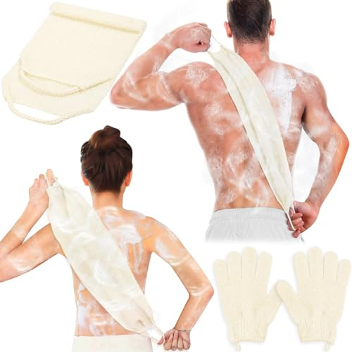 Anezus Peeling-Rückenreiniger, Badehandschuhe, Duschtuch mit Körperpeeling-Handschuhen für Rückenreiniger, Entfernung abgestorbener Haut (Beige)