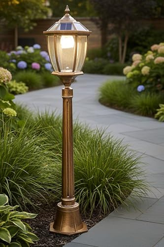Arnusa Gartenlaterne solarbetrieben klassisch 115 cm Solarlampe Außenleuchte Sockelleuchte kabellos Duo Color warmweiß und kaltweiß Laterne Kupfer Optik