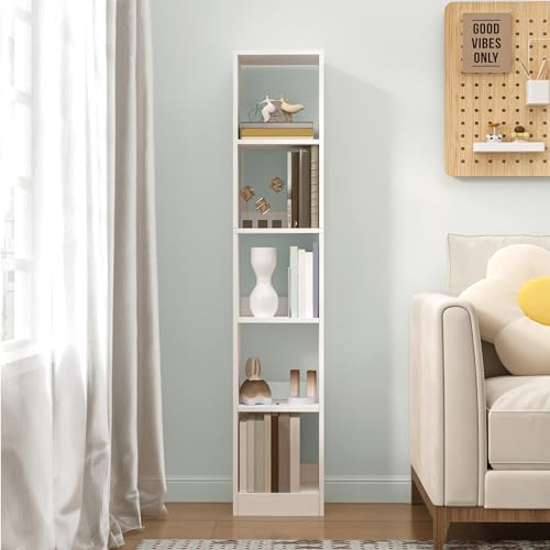 Hzuaneri 5-stöckiges Bücherregal Würfelregal, 24 x 30 x 153,2 cm, Weiß | Bücherschrank, offenes Regal aus Holz, Aufbewahrung & Präsentation, für Wohnzimmer Home Office Schlafzimmer, BC09503X