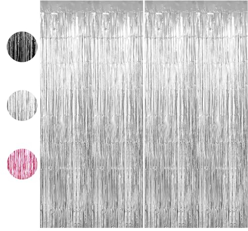 Lametta Vorhang,Lametta Vorhang Silber,Glitzervorhang 2 Stück 1x2m,Fransenvorhang,Glitzer Vorhang,Silberhochzeit Deko,Luftschlangen Geburtstag,Deko Silberhochzeit,Deko Silber,Geburtstagsdeko