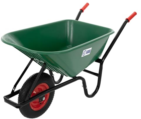 ECD Germany Schubkarre, 100 Liter PP-Mulde Grün, 150kg Tragkraft, Luftreifen mit Metallfelge, Gartenschubkarre Schiebkarre Garten Karre Bauschubkarre Arbeitskarre Scheibtruhe Transportkarre für Garten