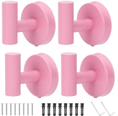 Segus Patere Murale, 4 Pièces Porte Manteau Mural, Crochet Salle de Bain avec Vis, Accroche Serviette en Acier Inoxydable, Porte Peignoir Salle de Bain, Crochets et Patères pour La Maison (Rose)
