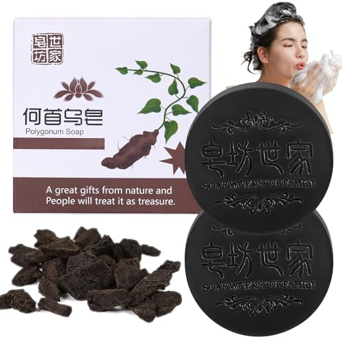 Polygonum Multiflorum Shampoo Bar, Polygonum Hair Soap, Natural He Shou Wu Shampoo Soap, förhindrar håravfall, främjar hårväxt, fuktgivande (2 stycken)