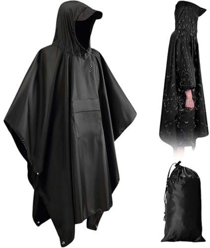 Peelanmall Regenponcho 210T Oxford Ripstop Regenponcho mit Brusttasche 3 in 1 Multifunktionaler Wiederverwendbar Regencape für Damen Herren Regenmantel für Fahrrad Camping Wandern Klettern