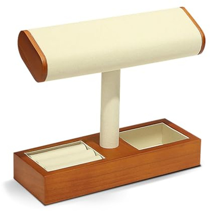 CeiBand Supporto per Gioielli orologio in Legno, Supporto T-bar Per Gioielli Barra, Per Orologio, Bracciale, Collana, Espositore Gioielli per Vendita al Dettaglio, per Uomo e Donna - Bianco Perla