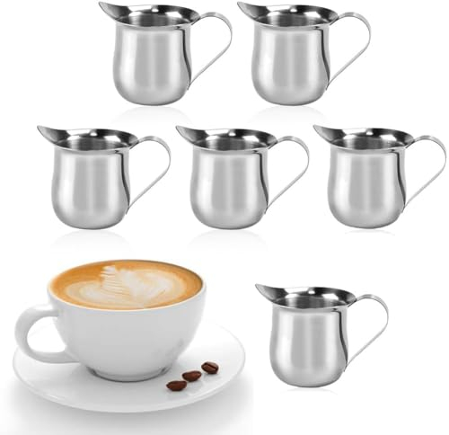 LATRAT 6 bricco per latte in acciaio inox da 90 ml, piccolo bricco per panna da caffè, granello per panna in acciaio inox, con manico per caffè latte, panna, salsa, insalata e spezie da cucina