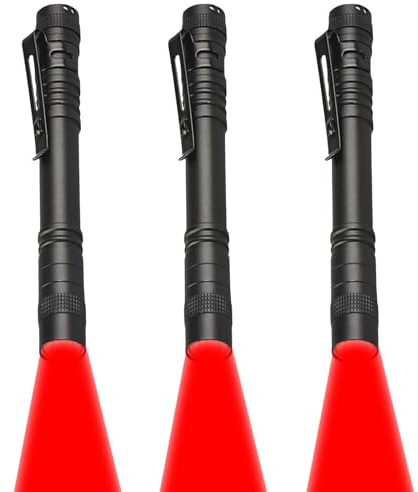 MODOAO Mini Taschenlampe Arbeitslicht Rote LED Stift Taschenlampe Wasserdichte Taschenlampe mit Clip, geeignet für Arbeit, Astronomie, Luftfahrt, Nachtbeobachtung (3 Pack)