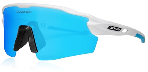 Queshark Occhiali Ciclismo Uomo e Donna, Occhiali Veloci Polarizzati, Con 1 Lenti o 4 lenti Intercambiabili, TR90 Montatura, UV400 Occhiali Sportivi Uomo per Ciclismo, Corsa, Pesca, Baseball, Sci