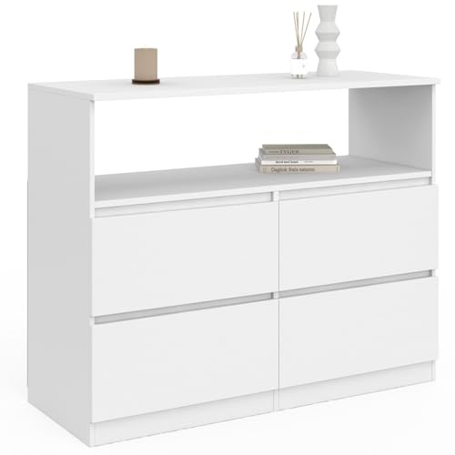 IDMarket - Commode 4 tiroirs TOMI 100 cm avec Niche Bois Blanc