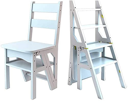 Klappbarer Tritthocker aus Massivholz für Zuhause, multifunktionale Holzleiter mit breitem Fußhocker, langlebig und platzsparend, Schwarz