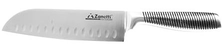 Zanetti, Coltello Santoku Modello Ultra, Coltello Acciaio Inox, Lama 18 cm, Spessore 2.5 mm, Coltello Cucina, Coltello Santoku Giapponese, Manico Vuoto Acciaio Inox