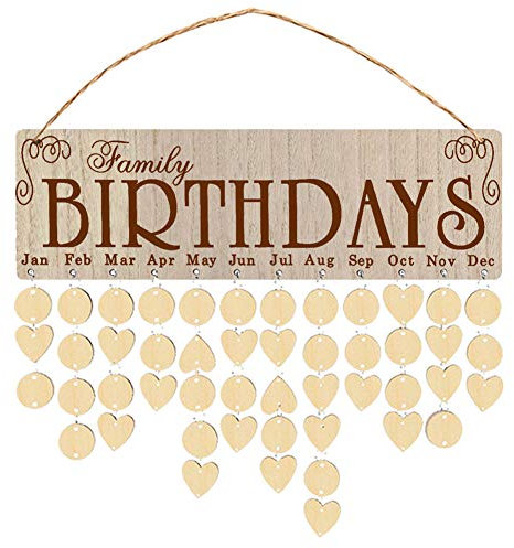 Familien Geburtstagskalender, Holzkalender Zum Aufhängen an der Wand, Geburtstagserinnerungskalendertafel für Geburtstage, Hochzeiten, Jubiläen, Valentinstag