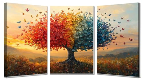 TODOAA 3 pezzi Astratto Quadri Soggiorno Grande Albero della vita, Bellissimo albero colorato Pittura Moderni Poster da parete- Camera da letto Ufficio Decorazioni - 40x60cmx3 Incorniciato(blu)