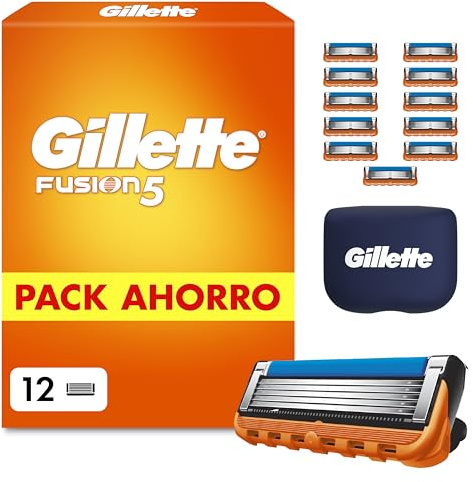 Gillette Lames de Rasoir Homme Fusion 5, Pack de 12 – Cartouches Longue Durée en Acier Inoxydable pour le Rasage des Zones Difficiles d’Accès, Micro-Lamelles, 1 Rechange Jusqu’à 20 Rasages