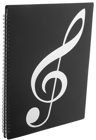 DIYEAH Musiknotenordner Mit Seiten Praktischer Organizer Für Notenblätter Für Lehrer Studenten Und Musiker Wiederverwendbar Silberne Noten Schwarzem Hintergrund