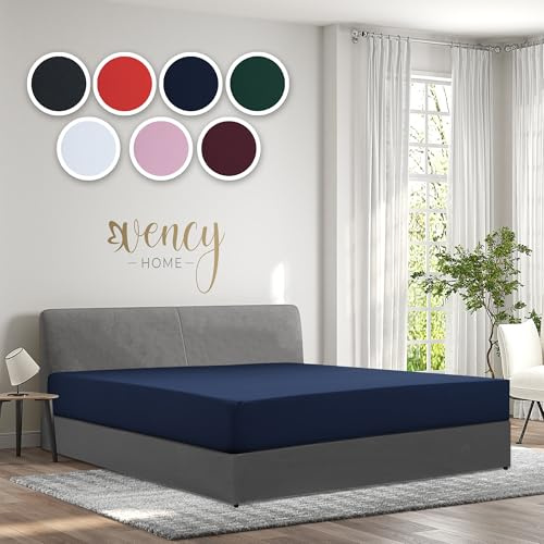 Vency Jersey resårlakan 180 x 200 cm marinblå – dra-på-lakan 100 % bomull, lakan 180 x 200 till 25 cm madrasshöjd marinblå