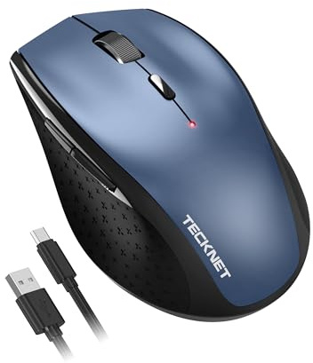 TECKNET PRO Rechargeable Wireless Mouse, 2.4GHz Computer Mouse, Blue | 800mAh rechargeable battery，6400 DPI,6 Adjustable Levels, Silent Click，6 Efficient Buttons，For Laptop/PC/Computer