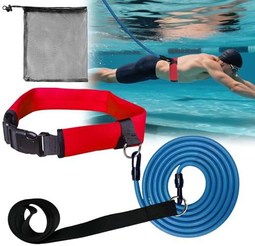 YUJHON Swimming Training Belt,Adjustable Swim Resistance Belt | Stationary Swimming Tether with Bungee Cord & Loop,Swim in Place Harness for Pool Training & Exercise