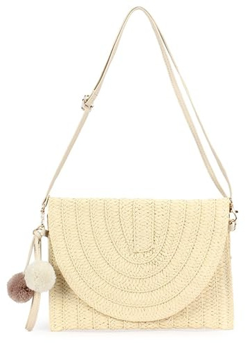 XFSRG Pochette De Paille Sac A Main Femme Ete Pochette De Plage A La Mode Sac A Bandoulière Boho Ceremonie Mariage Femme Minimalist Handbags Bon Pour Rencontres Voyage(Beige)