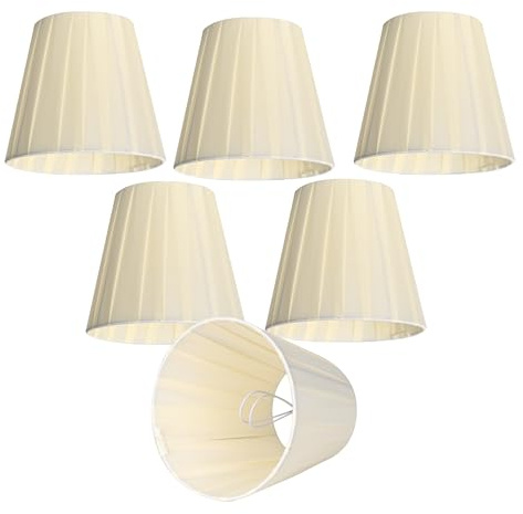 6er Set plissierte Lampenschirme klein Ø15 cm x H13 cm – Clip-On Schirme für E14 Kerzenlampen, passend für Kronleuchter, Tischlampe oder Nachttischlampe, Stoff in Beige
