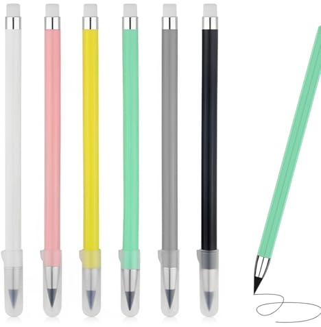 CEJAS 6 Piezas Infinity Pencils, Sin Tinta Portátil, Lápiz Reutilizable, Borrable con Punta de Grafito Reemplazable, para Escribir, Dibujar, Hogar, la Oficina, la Escuela