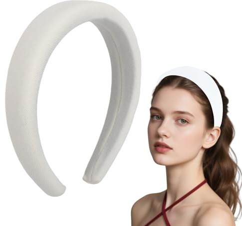4CM Haarreifen Damen Weiß, Wunderschön Haarreif mit Stoff Gepolstertes, Hippie Haarschmuck Breites Haarband Gepolstert Stirnband, Basic Jeden Anlass Accessoires für Damen